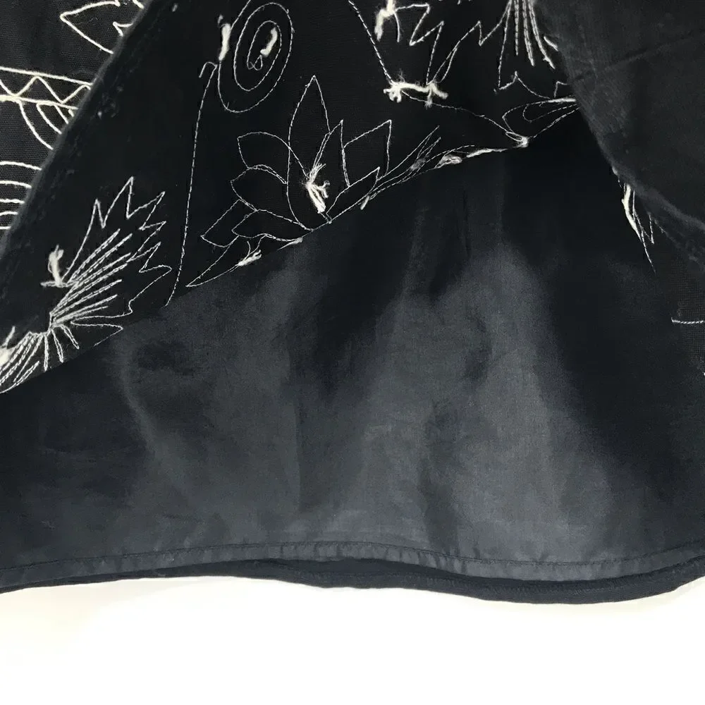 Talbots Black White Embroidered Stitch A Line Bohemian Skirt